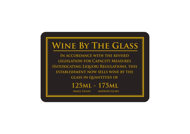 WINE BY THE GLASS 125ML 110 X 170MM RIGID BLACK/GOLD