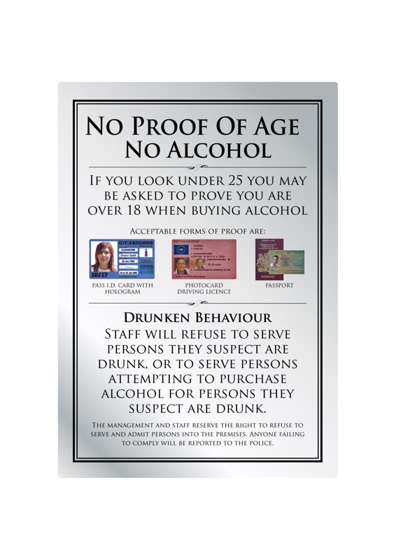 NO PROOF OF AGE NO ALCOHOL210X297MM BRUSHED SILVER