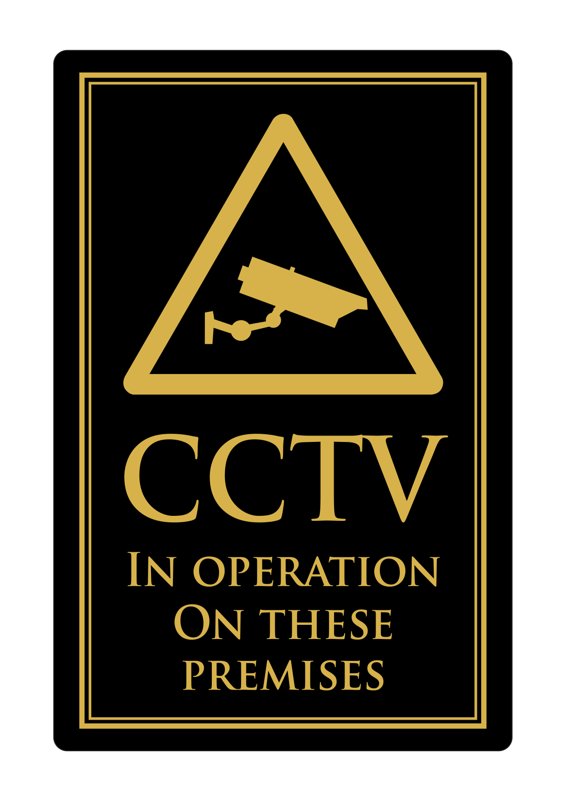 CCTV IN OPERATION SIGN 170X260MM RIGID BLACK / GOLD