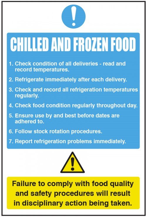 CHILLED AND FROZEN FOOD GUIDELINES 200 X 300mm SELF ADHESIVE