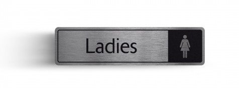 LADIES DOOR SIGN SELF ADHESIVE 43X178MM BLACK & SILVER *P