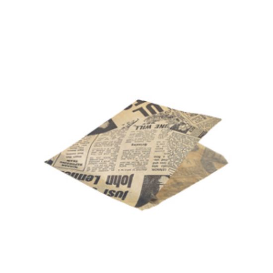 Greaseproof Paper Bags Brown Newspaper Print 17.5 X 17.5cm (1000)