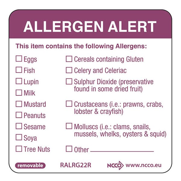 ALLERGEN ALERT LABEL ROLL 50MM X 50MM (500)