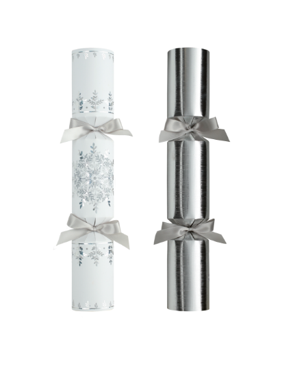 2024 Deluxe White And Silver Damask 14" Christmas Crackers Recyclable ( 25)
