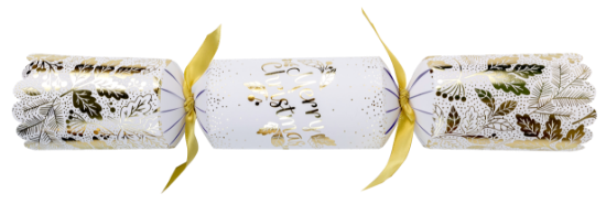 2025 White And Gold Merry Christmas 14" Christmas Cracker Satin Tie 14" Recyclable (Case Of 25)