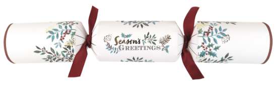2025 White And Red Seasons Greetings Satin Tie 14" Christmas Cracker Recyclable (Case Of 25)