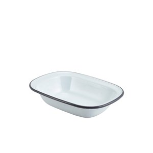 Enamel Rect. Pie Dish White With Yellow Rim 20cm (12)