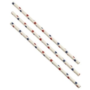PAPER STRAWS RED AND BLUE STARS 20CM (500PCS) *S