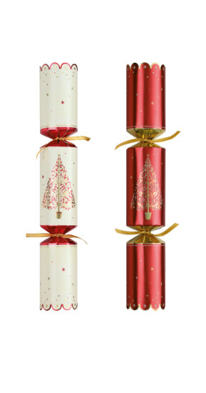 2025 Red And Cream Tree 12" Christmas Crackers (Case Of 50)