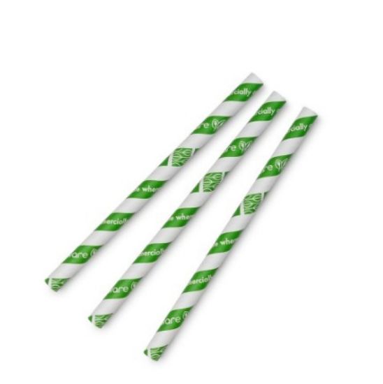 Vegware Jumbissimo Green Stripe Paper Straw 7.8" 10mm Bore (Pack of 80)
