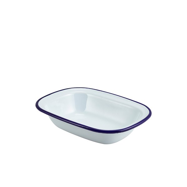 ENAMEL RECT. PIE DISH WHITE & BLUE 20CM (12)