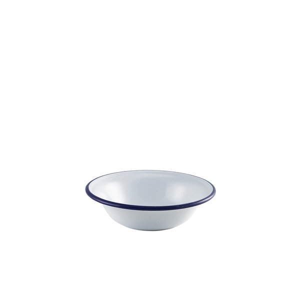 ENAMEL BOWL WHITE WITH BLUE RIM 16CM/6.25""