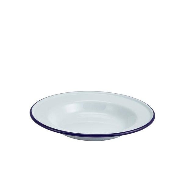 ENAMEL DEEP PLATE WHITE & BLUE 24CM