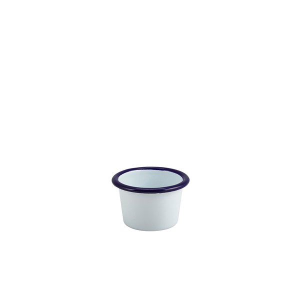ENAMEL RAMEKIN WHITE WITH BLUE RIM 7CM DIA 90ML/3.2OZ (12)