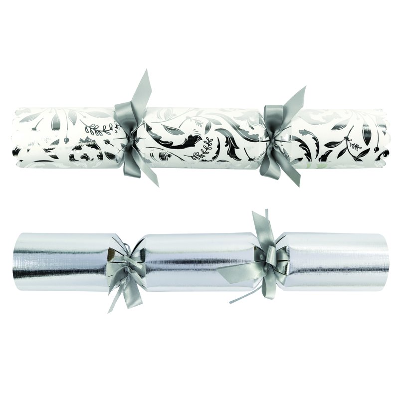 2025 Deluxe White And Silver Damask 14" Christmas Crackers (Case Of 25)