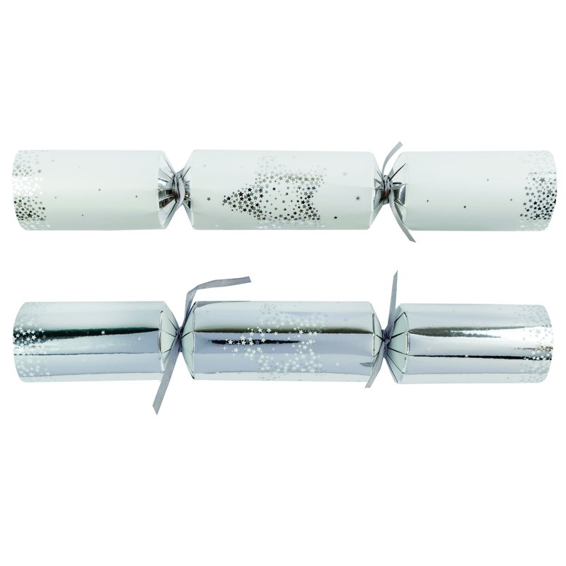 2025 Silver And White Star 12" Christmas Cracker (Case Of 50)