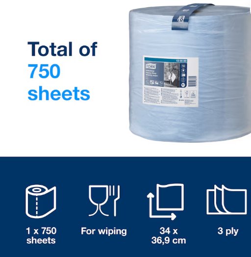 Tork Industrial Heavy Duty Wiper Roll 3ply Blue 255mtr