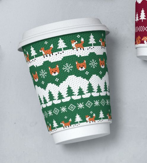 VEGWARE 12OZ DOUBLE WALL CHRISTMAS FOX JUMPER CUP x 25 *P
