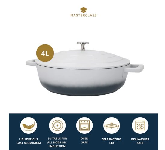 MASTERCLASS CAST ALUMINIUM 4LTR SHALLOW CASSEROLE DISH OMBRE GREY
