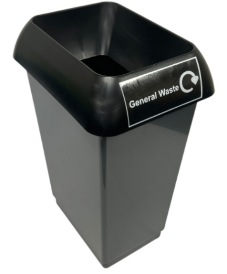 50ltr Black Recycling Bin Complete With Lid For General Waste