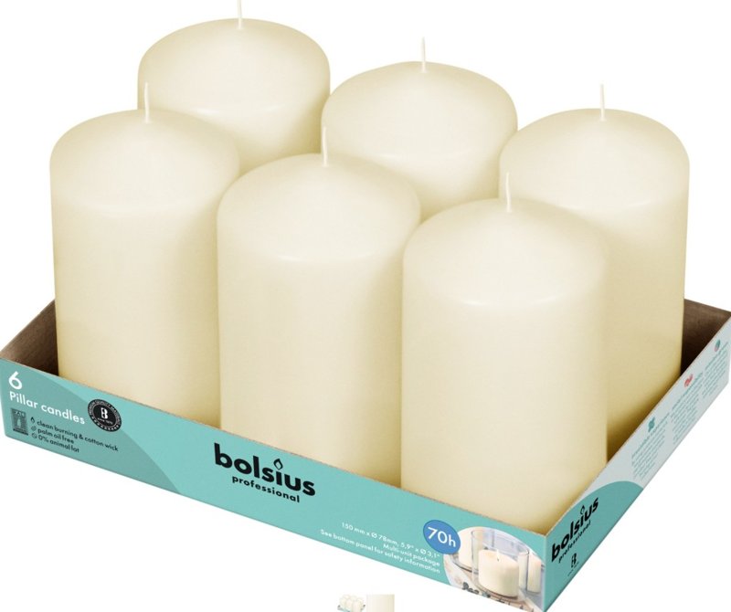 150/80 Pillar Candle in Ivory (Pack of 6)