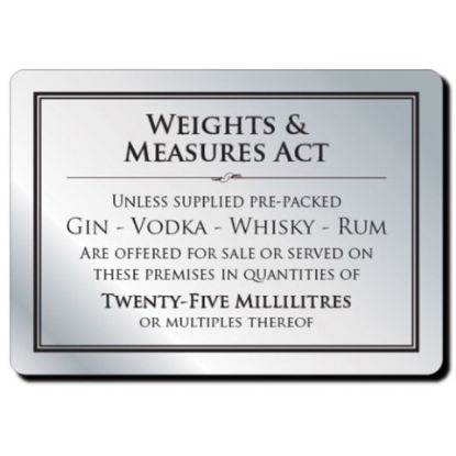 Weights & Measures Act 1985 25ml 210x148mm Silver & Black
