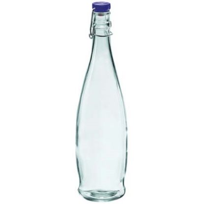 Table Water Bottle Glass With Blue Lid 35oz (Single)
