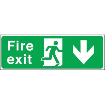 Fire Exit Man Running Arrow Down Rigid 150x450mm
