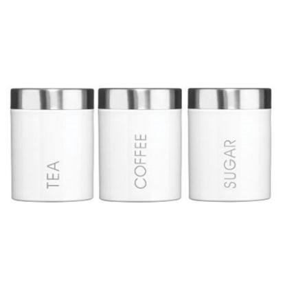 Enamel Canister Set White With S/S Lid (Tea/Coffee/Sugar) *p