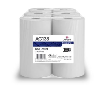 Jangro Roll Towel 100m x 200mm White 2 Ply Pure (Case of 6)