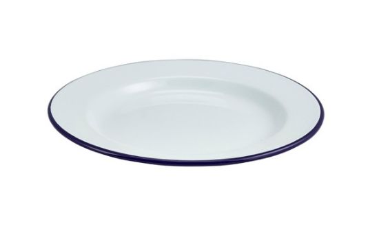 Enamel Wide Rim Plate White & Blue 26cm