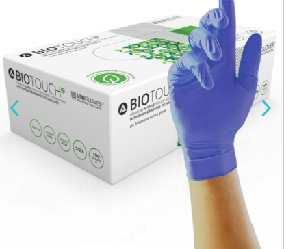 Biotouch Biodegradable Blue Nitrile Glove Powder Free Medium (Pack Of 100)