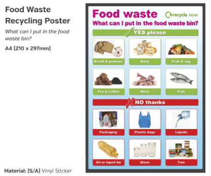 Self Adhesive Food Waste Sticker 210 X 297mm A4