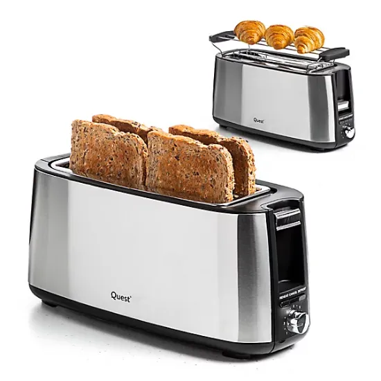 4 Slice Long Stainless Steel Toaster With Warming Rack