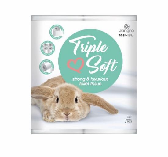 Jangro Premium Pure Bunnies Triple Soft Toilet Tissue 3 Ply160 Sheet 4 Pack (Case of 40)