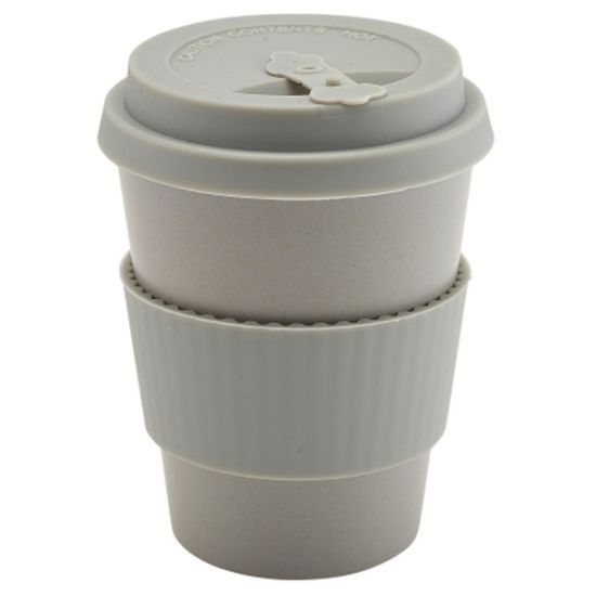 REUSABLE BAMBOO FIBRE COFFEE CUP 12.25oz GREY WITH SILICONE LID