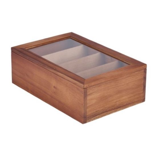 Acacia Wood Tea Box With 4 Compartments 30x20x10cm