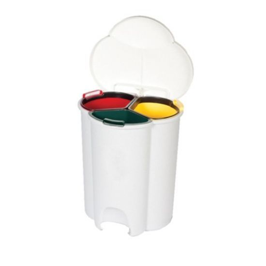 RUBBERMAID TRIO PEDAL BIN WITH 3 RIGID LINERS  2 X 17LTR 1 X 6LTR