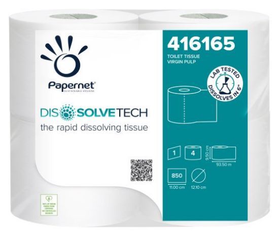 Dissolve Tech 1ply Conventional Toilet Roll White Pure 850 Sheet  (Case of 28)