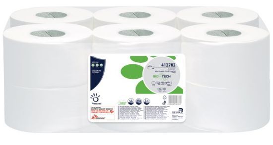 Bio Tech 150m Mini Jumbo Toilet Roll - 76mm Core White 2 Ply Pure  (Case of 12)