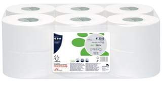 Bio Tech 150m Mini Jumbo Toilet Roll - 76mm Core White 2 Ply Pure (Case of 12)