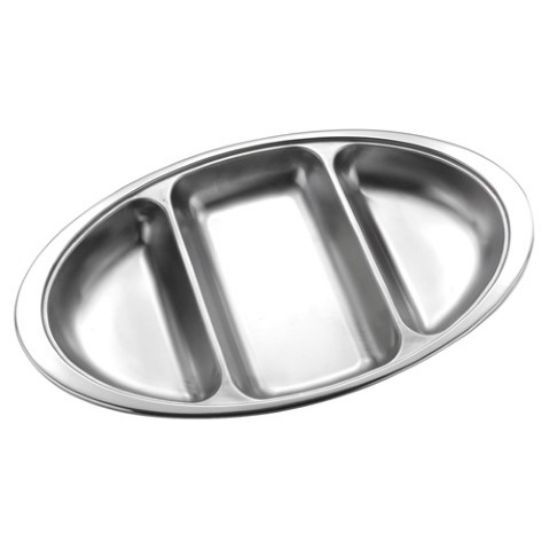 Oval 3 Division Vegetable Dish St/St 14"