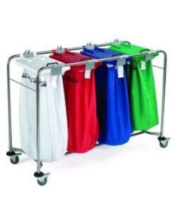 Jangro Laundry Cart 4 Bag With Wht/Grn/Red/Blu Lid Size W135cm X H 93cm X D49cm