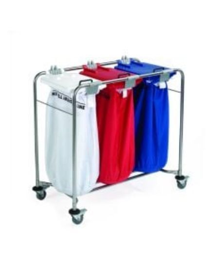 Laundry Cart 3 Bag With Whiteredblue Lid Size W100cm X H 93cm X D49cm