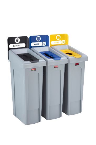 Rubbermaid Slim Jim Recycling Centre 3 Stream - Black/Blue/Yellow