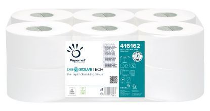 Dissolve Tech 1ply Mini Jumbo Toilet Roll - 300m White Pure  (Case of 12)