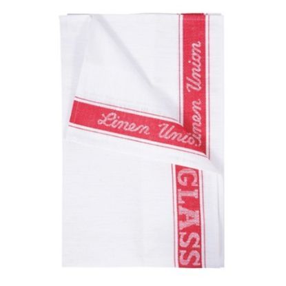 Linen Union Glass Cloth White/Red (Pack Of 10)