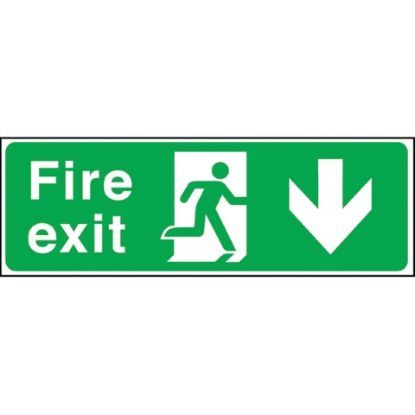 Fire Exit Man Running Arrow Down Rigid 150x450mm