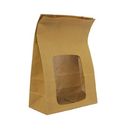 Vegware Kraft Bloomer Bags With Window 6x3x9"(Case Of 250)