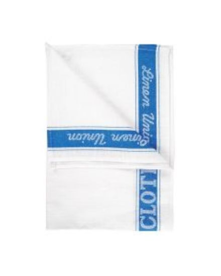 Linen Union Glass Cloth 20x30" White/Blue (Pack of 10)